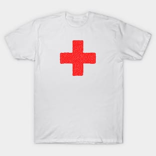 Red Cross Symbol in Abstract Fill Pattern Texture T-Shirt